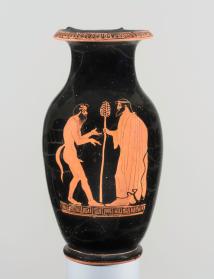 Pitcher (oinochoe) with Dionysos and a satyr
