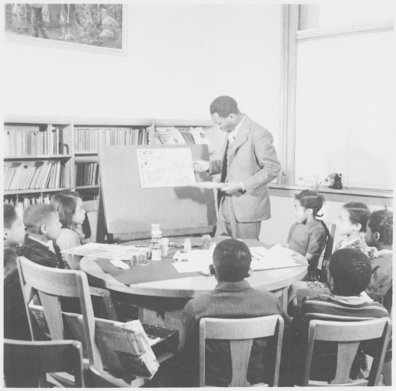 Lacob Lawrence teaching at the Abraham Lincoln School