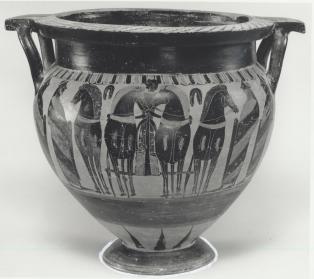 Krater (mixing bowl) with a four-horse chariot