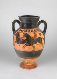 Amphora (jar) with horsemen and roosters